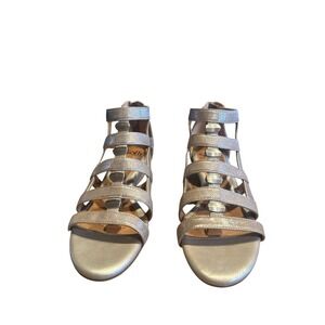 Sofft Rio II Silver Leather Gladiator Strappy Wedge Sandals Woman's Sz9 Back Zip